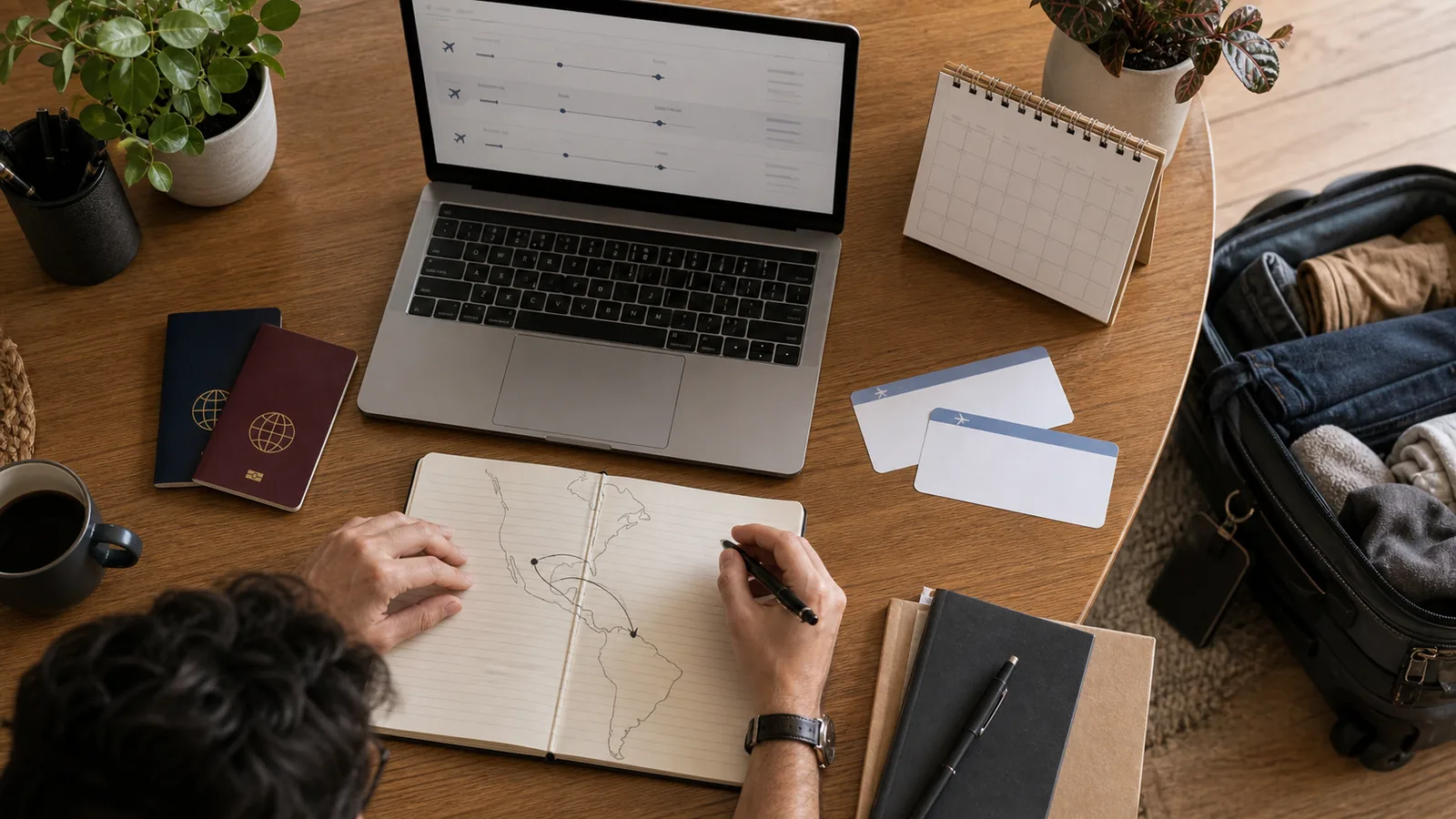Remote worker comparing visa timing and flight logistics between Mexico City and Buenos Aires.