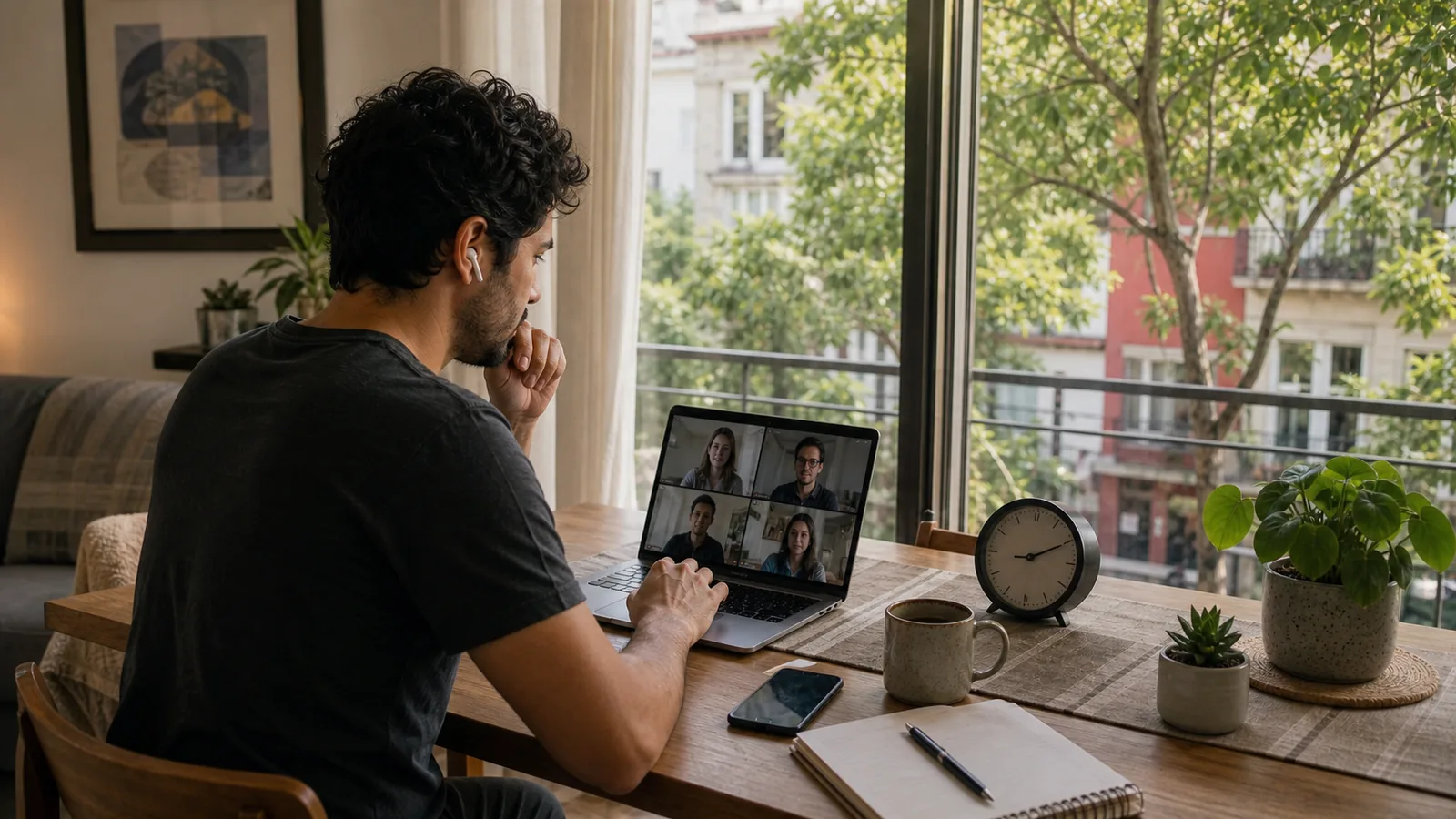 A Mexico City remote worker joins a normal morning client call while the US workday is also active.