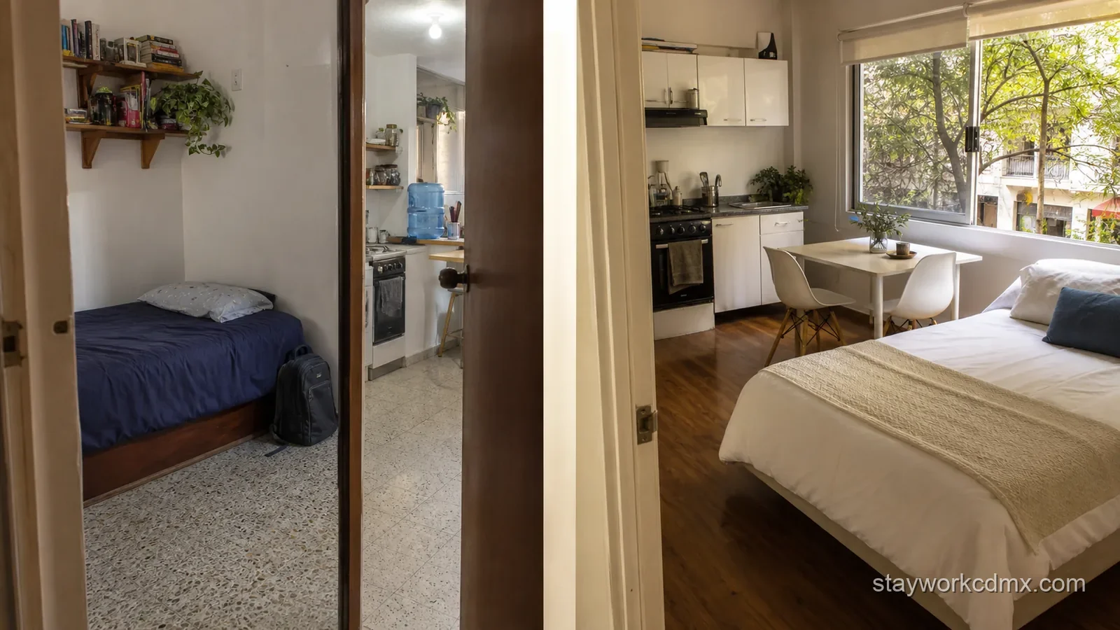 Habitación privada y departamento amueblado comparados para rentar en Narvarte