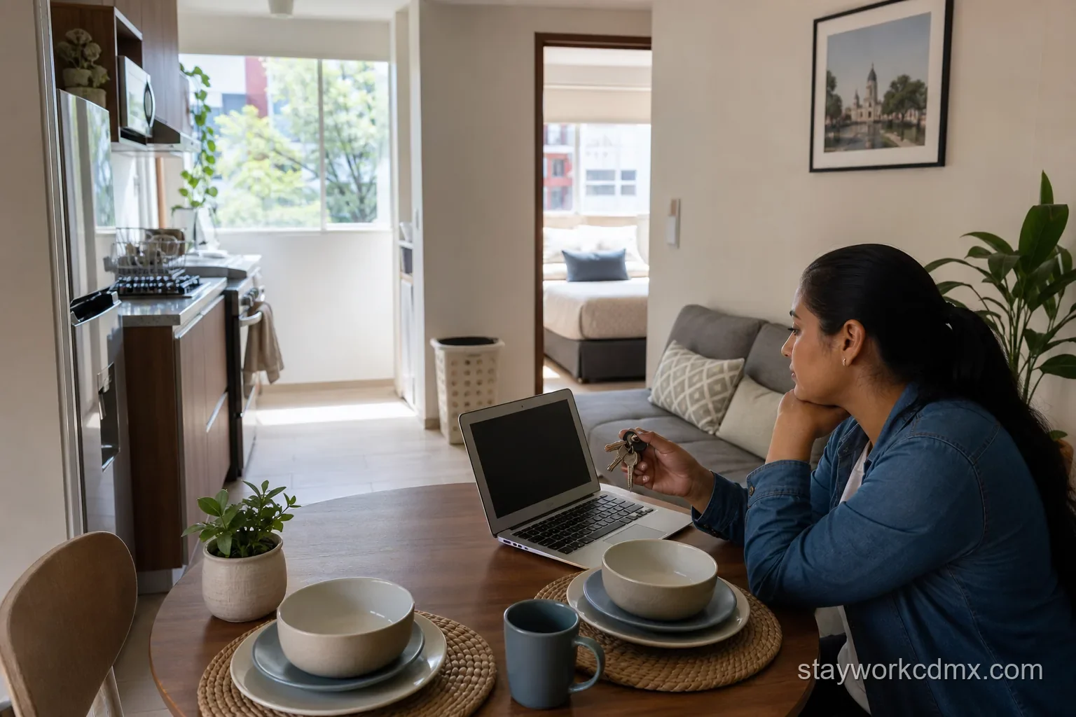 Furnished apartment near Doctores hospitals in Mexico City with kitchen, laundry, and quiet space for a monthly medical stay.