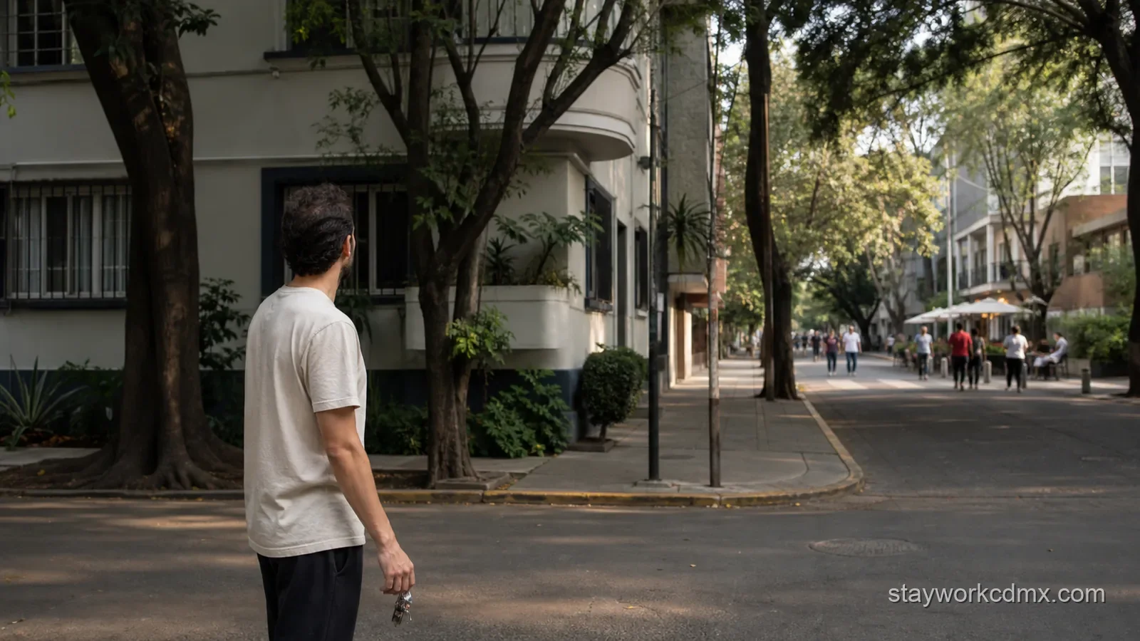 Remote worker choosing between a quiet residential Escandón street and nearby lively Condesa blocks for a month in Mexico City.