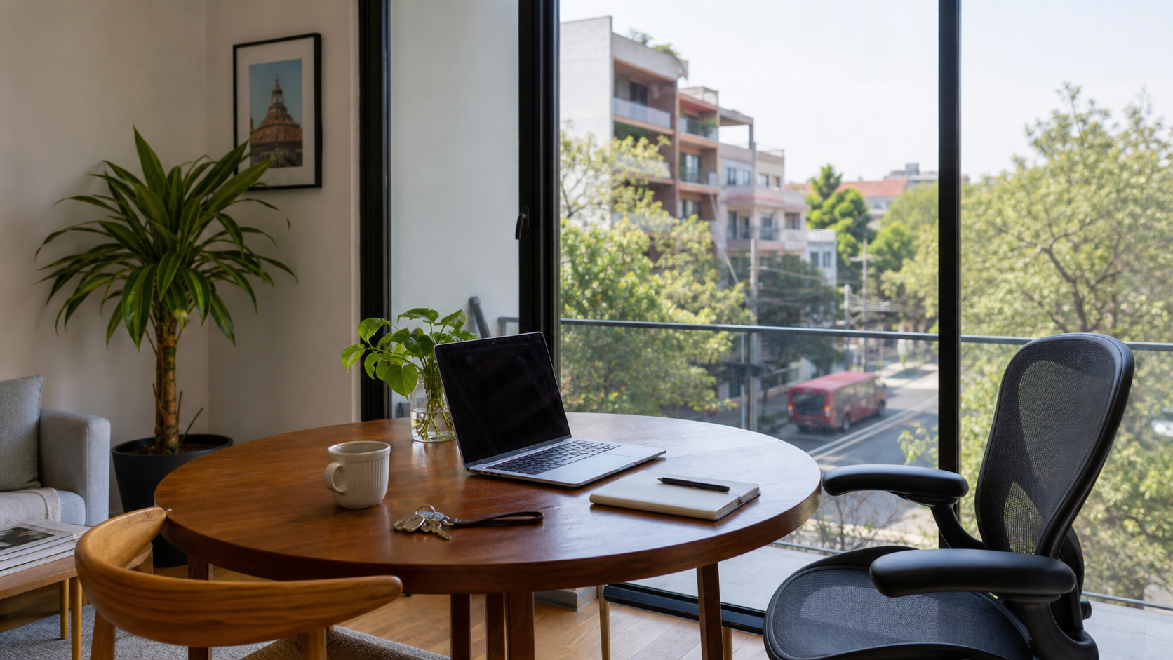 A furnished Escandon apartment workspace near quiet residential streets and transit access for remote workers in Mexico City.