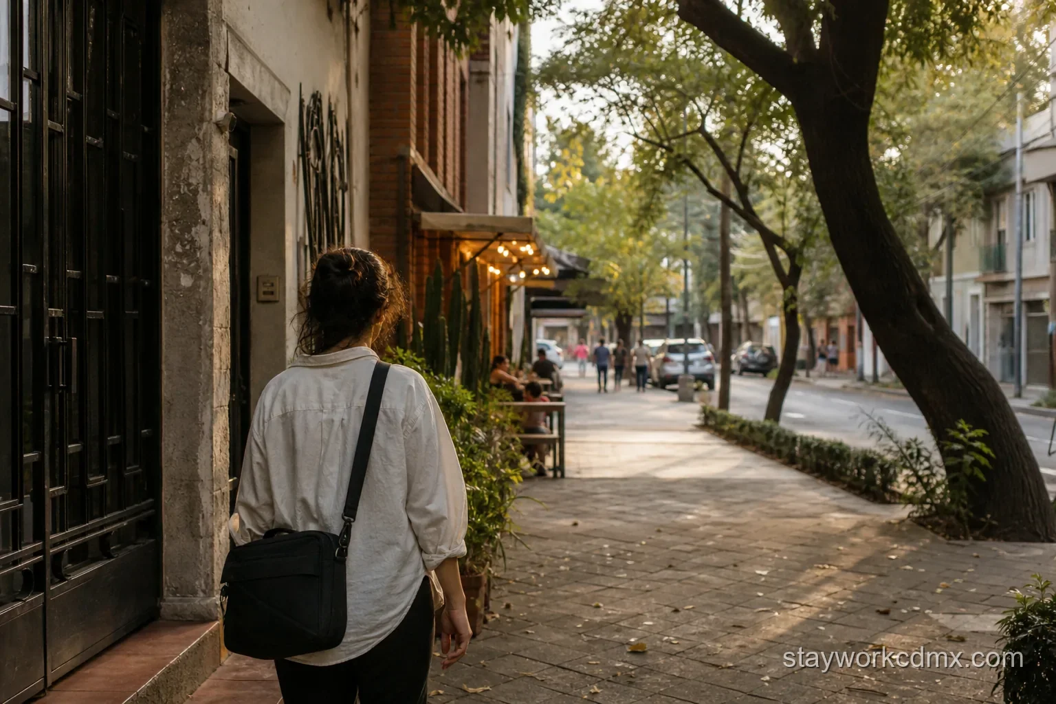 An Escandón resident walking from a furnished apartment to the local park and market.