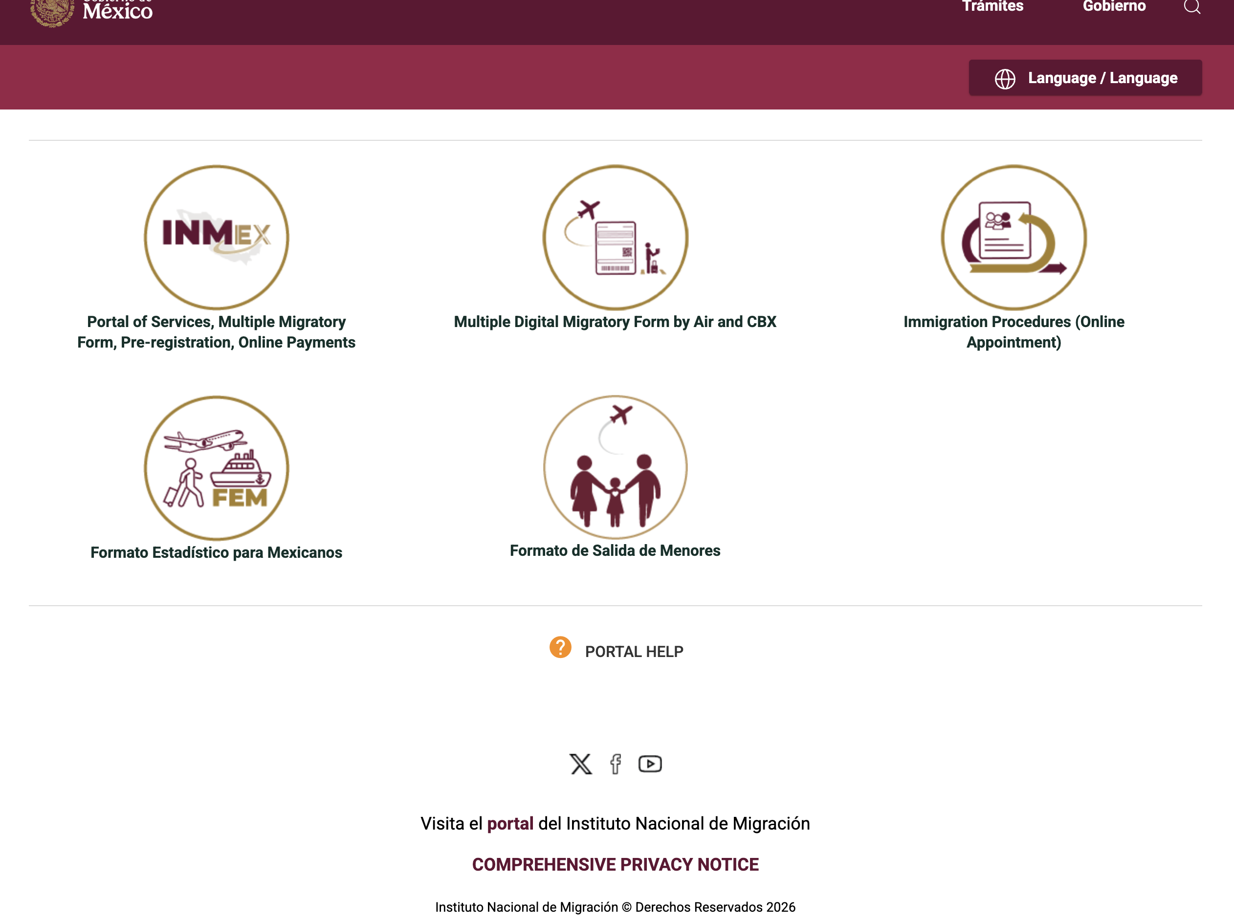 INM Services Portal tiles, including Immigration Procedures (Online Appointment).