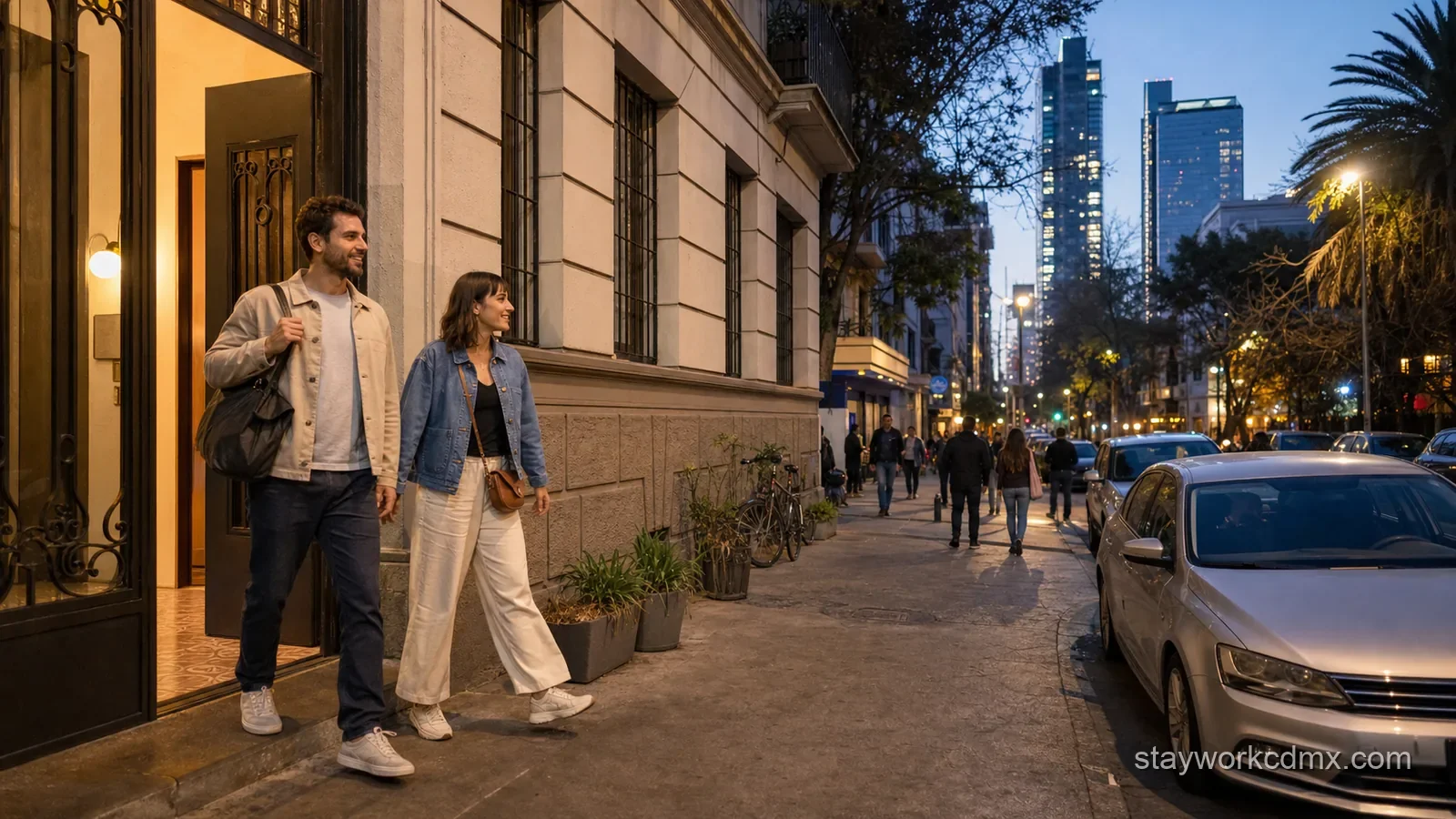 Travelers leave a well-priced Juárez vacation rental for an evening walk between Reforma and Roma in central Mexico City.