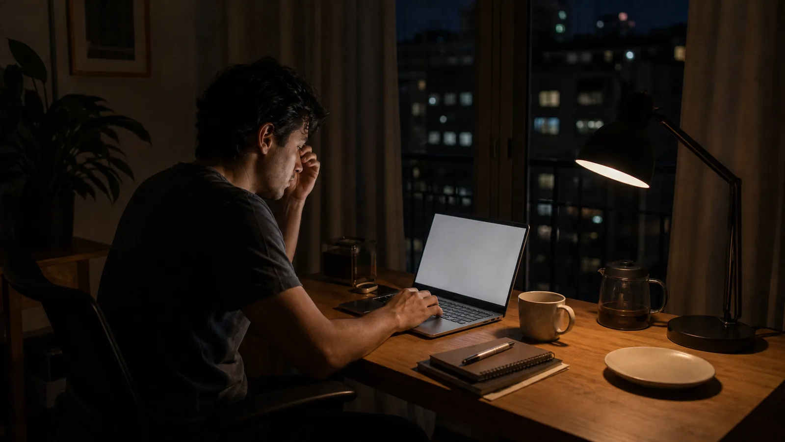 A late-night remote work setup shows the hidden productivity cost of choosing a far-away timezone for US-client calls.