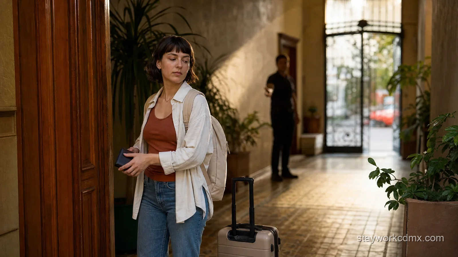Traveler in Mexico City walks away from a suspicious vacation-rental payment request with wallet safely closed.