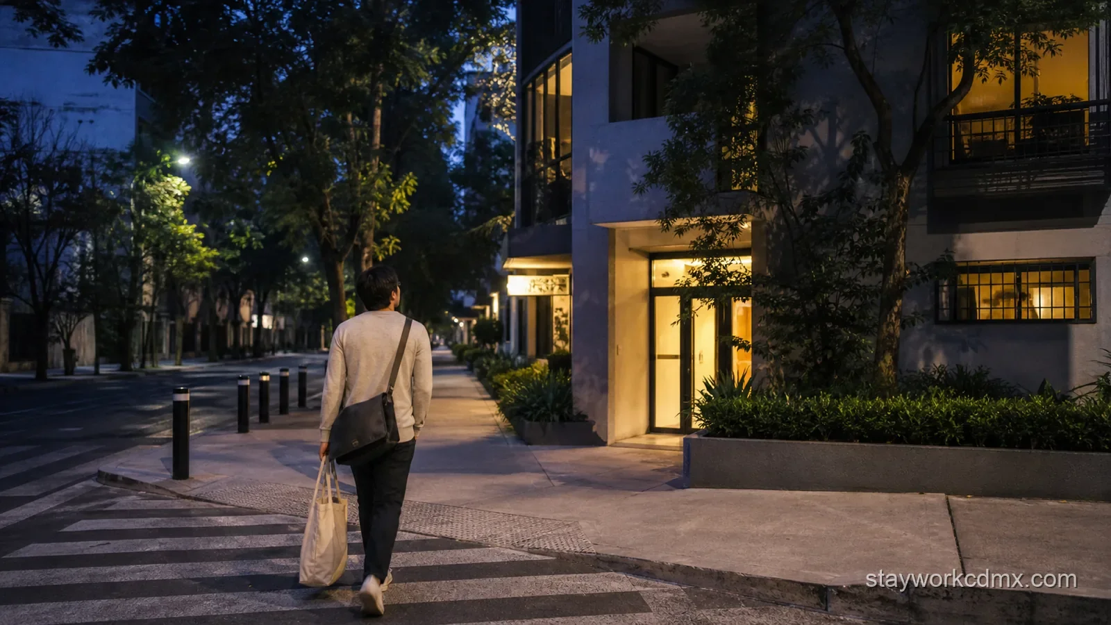 Caminata nocturna por una ruta repetida en una colonia de Ciudad de México para evaluar seguridad en una estancia mensual