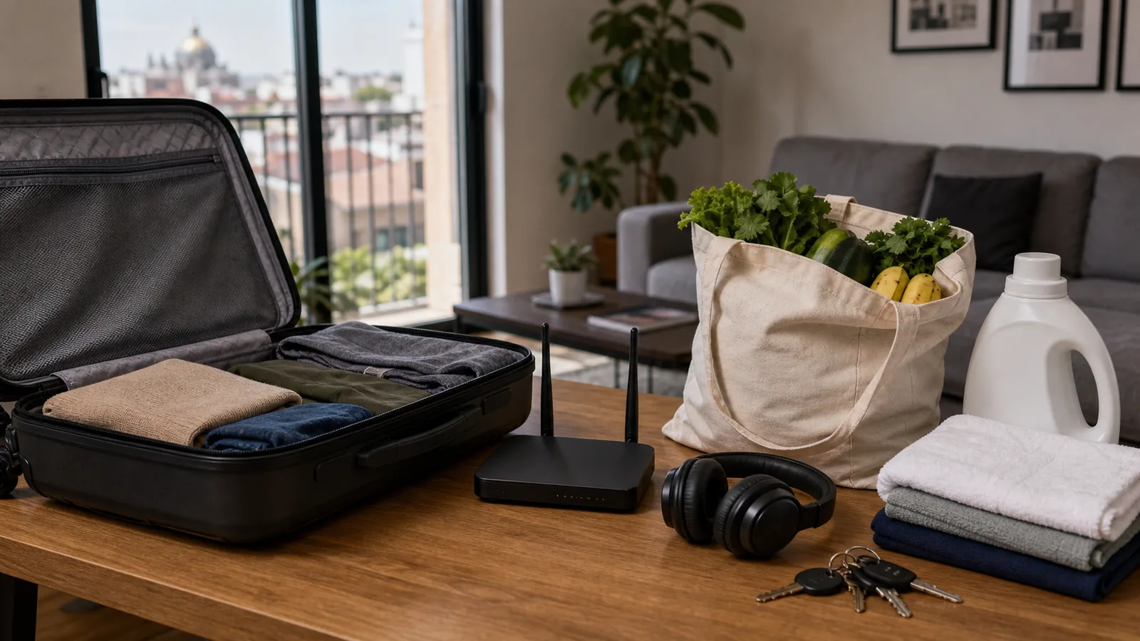 Preparación de una estancia mensual: Wi-Fi, lavandería y despensa antes de iniciar semana laboral.