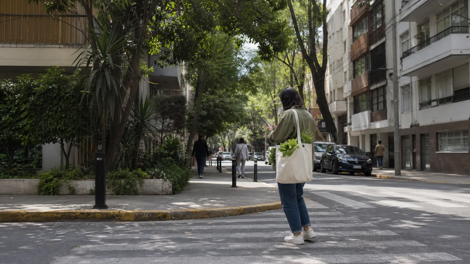 Residential Mexico City street routine with groceries, transit access, and everyday errands for a monthly stay.