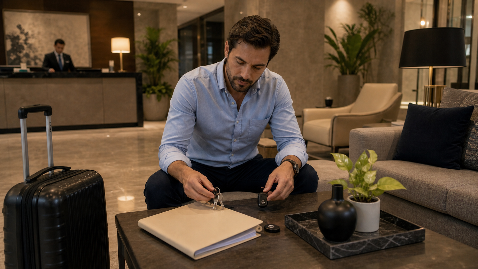 Polanco expat reviews keys, access fob, lease folder, and luggage before choosing a premium monthly stay