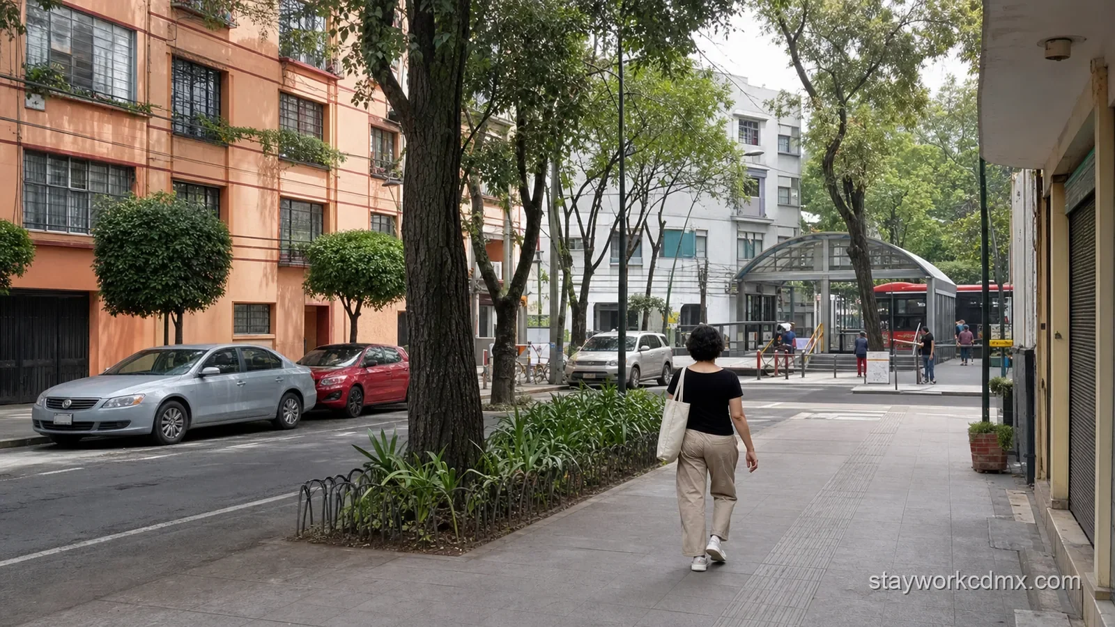 Rutina residencial tranquila en la colonia Narvarte con acceso cercano a Metro, Metrobús, Parque Delta y Centro Médico para quienes buscan renta de cuartos.