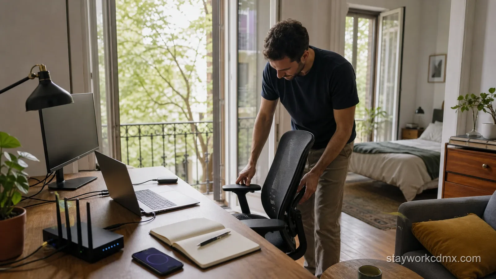 A Condesa apartment workstation checked as part of a long-stay transport and access plan.