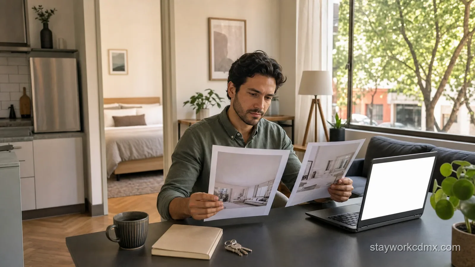 Remote worker comparing the practical fit of two furnished monthly apartments in Roma Norte before booking a Mexico City stay.