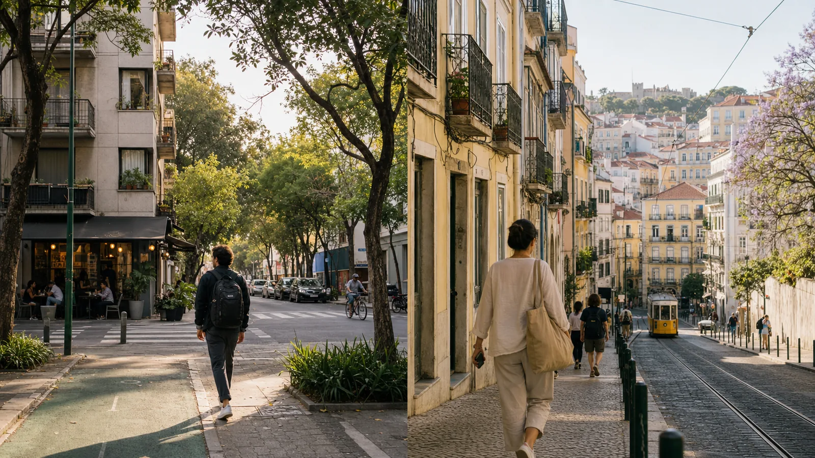 Street-level comparison of Roma Norte and Narvarte in Mexico City with Lisbon neighborhood rhythm for remote-worker stays.