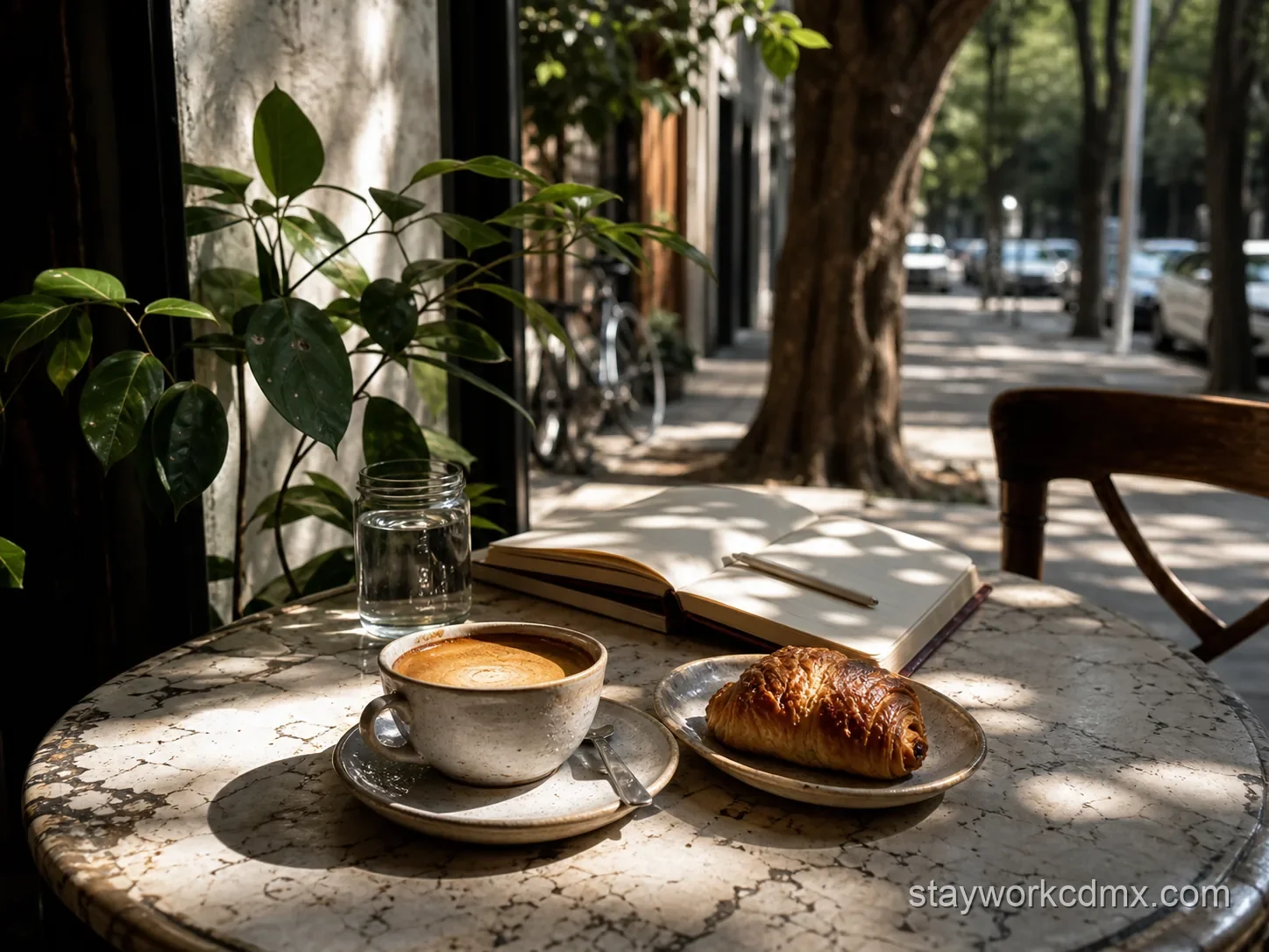 Coffee, pastry and a notebook during a slow Roma Norte morning