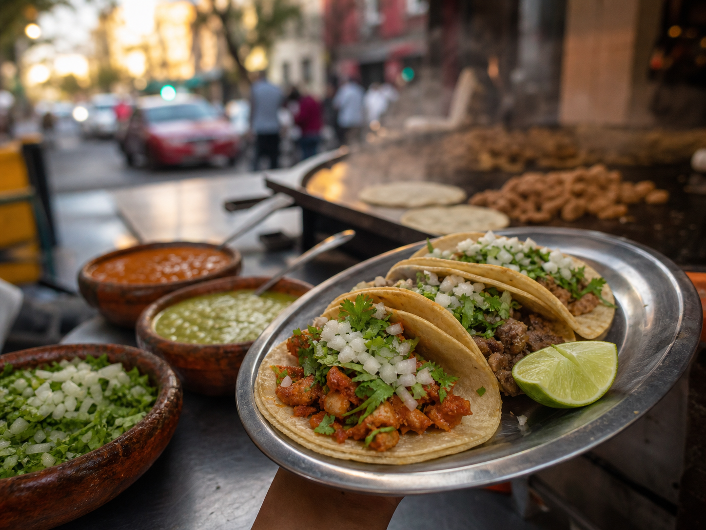 Tacos and antojitos callejeros at a Roma Norte neighbourhood stand