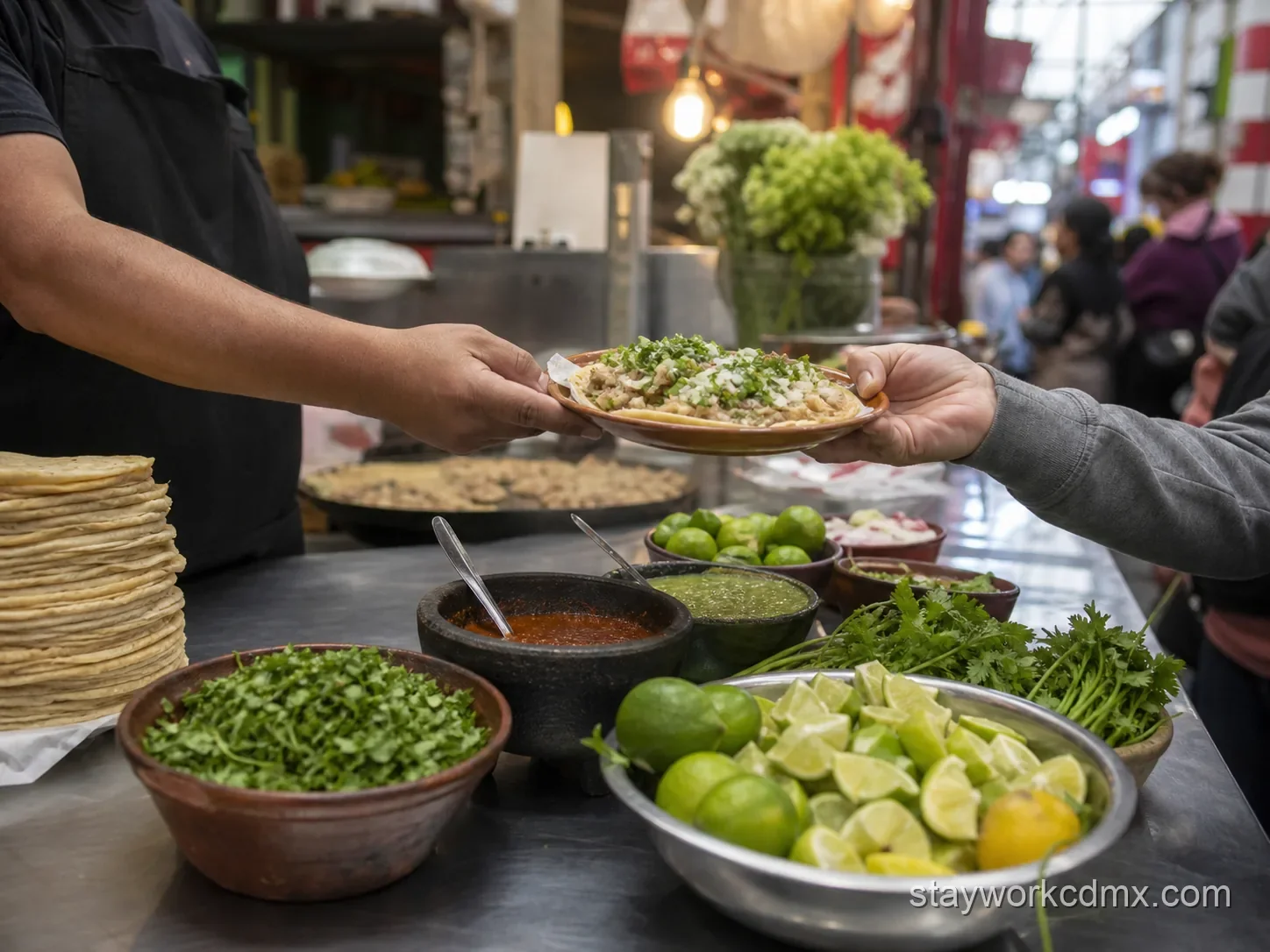 Fresh Mexican antojitos and market ingredients at a neighbourhood market near Roma Sur