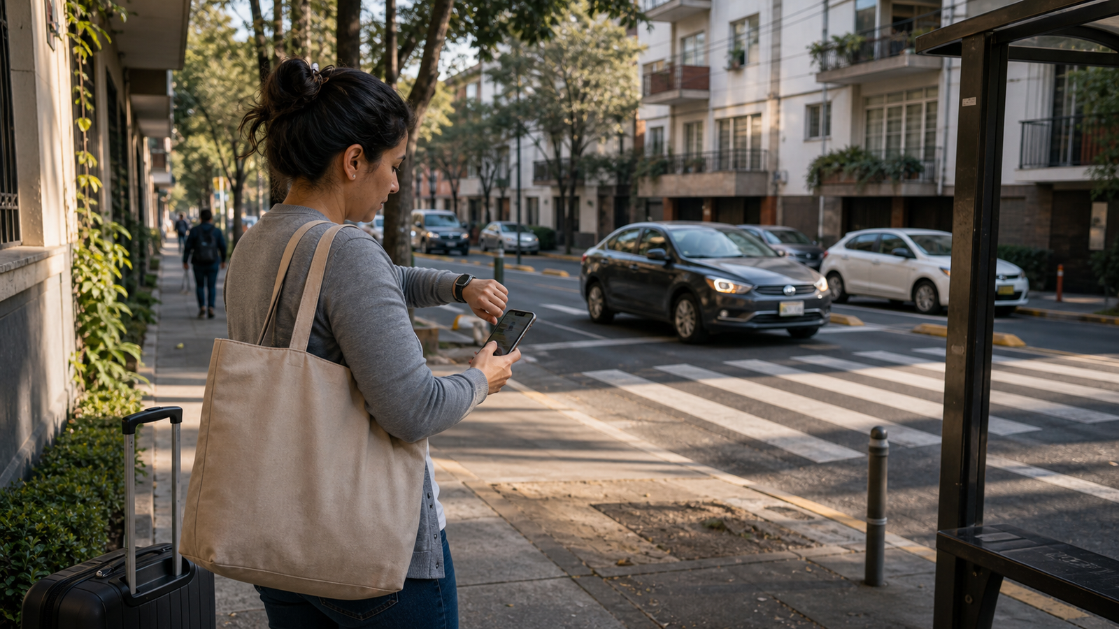 Persona probando en horario real la ruta desde Narvarte hacia una entrada de Centro Médico Siglo XXI antes de decidir entre hotel y departamento.