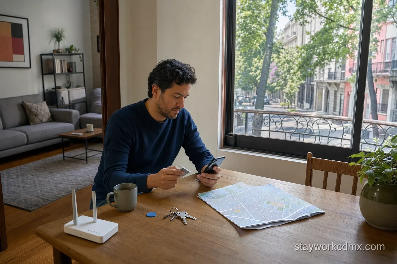 A San Rafael renter completing the final apartment access and route check before booking.