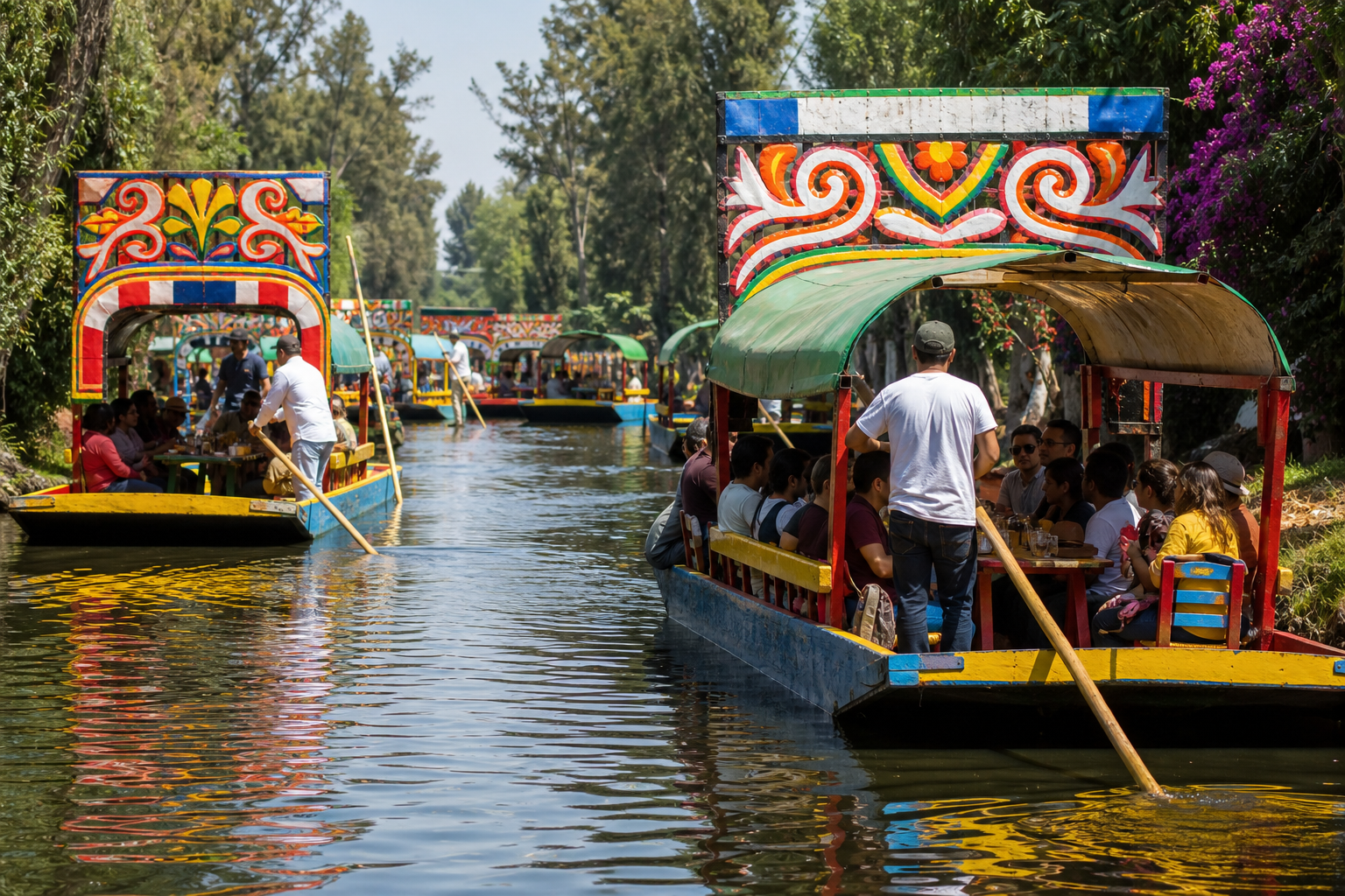 Trajineras en Xochimilco — domingos animados.