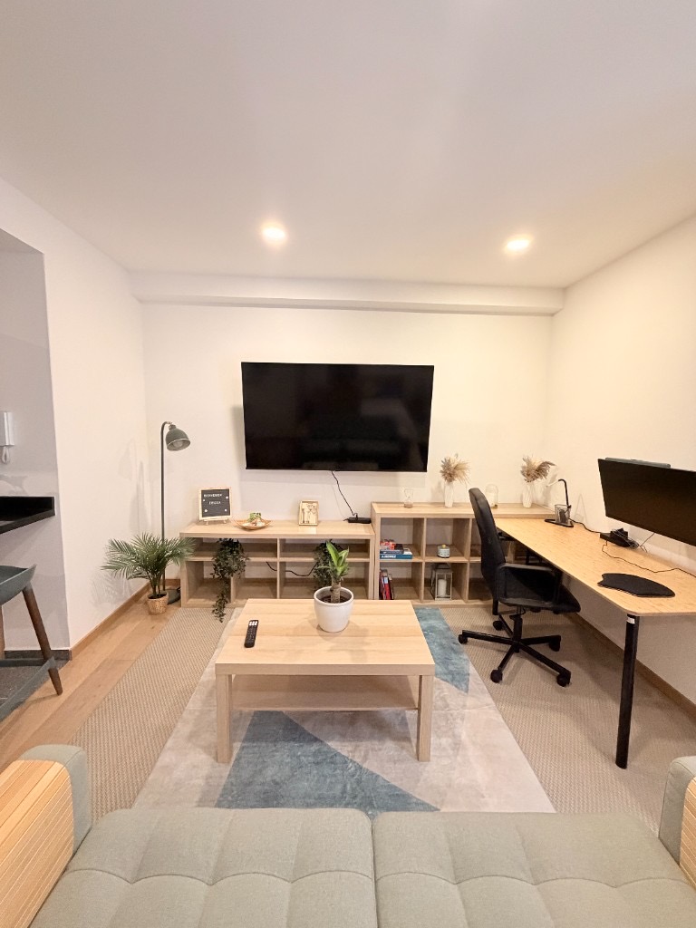Roma Norte loft living room and dedicated work setup